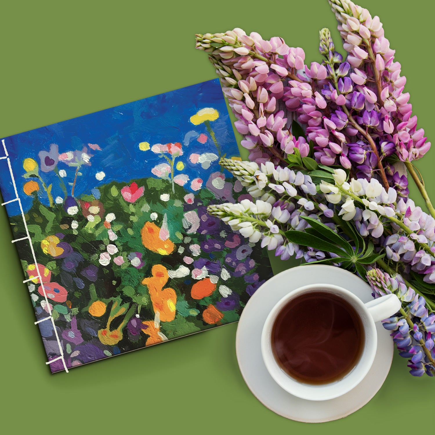 Carnet 14,8x14,8 cm, 50 pages, reliure japonaise FLEURS-V1
