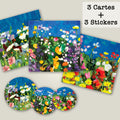 Lot de 3 cartes et 3 stickers Fleurs1