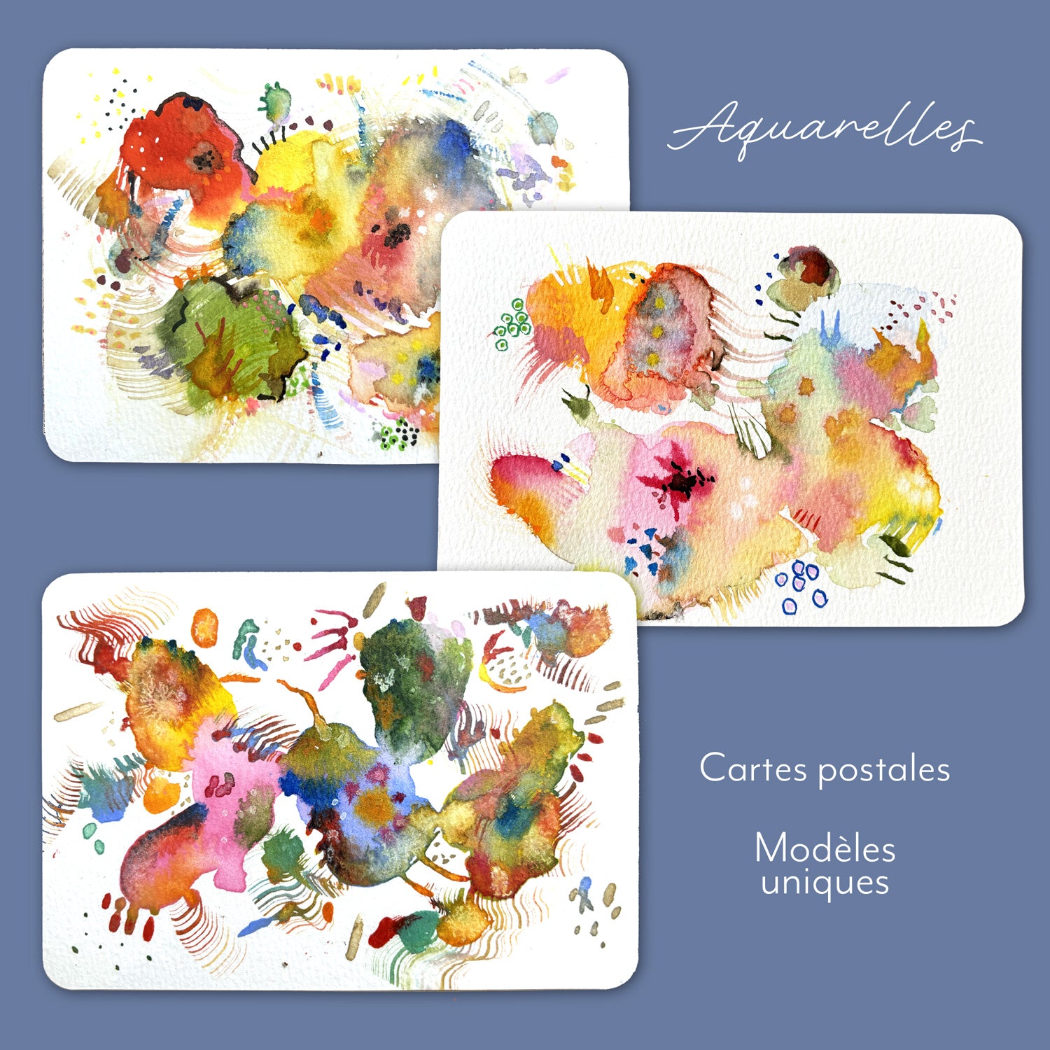 Carte postale aquarelle - Modèle original signé avec enveloppe